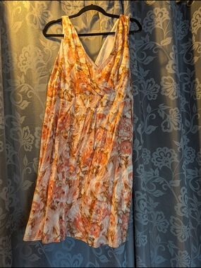 Lands' End Orange and Cream V-Neck Midi Dress